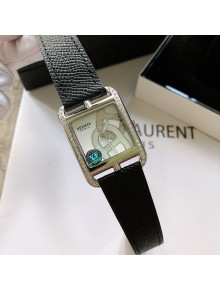 Hermes Cape Cod Grained Leather Crystal Square Watch 29cm Black 2021