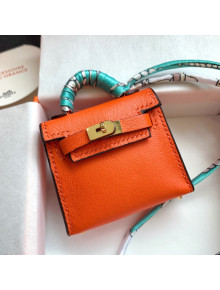 Hermes Kelly Twilly Bag Charm in Orange Calfskin 2021