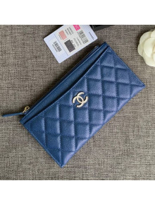 Chanel Iridescent Grained Calfskin Pouch Blue 2019