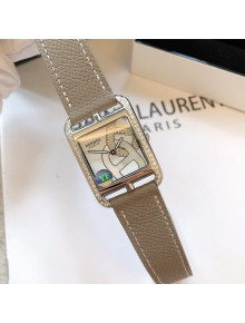 Hermes Cape Cod Grained Leather Crystal Square Watch 29cm Grey 2021