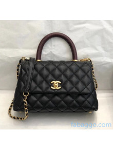 Chanel Small Flap Bag with Top Lizard Handle in Grained Calfskin A92990 Black/Burgundy 2020(Top Quality)