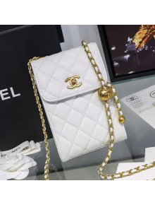 Chanel Quilted Lambskin Phone Holder with Chain and Metal Ball AP1448 White 2020