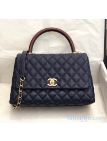 Chanel Medium Flap Bag with Lizard Top Handle in Grained Calfskin A92991 Blue/Burgundy 2020(Top Quality)