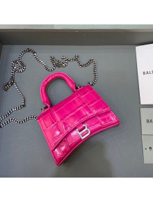 Balenciaga Hourglass Mini Nano Bag with Chain in Shiny Crocodile Calfskin Hot Pink 2022 664676