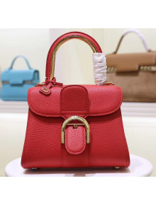 Delvaux Brillant Mini Metal Glam Top Handle Bag With Stitches in Grained Calf Leather Red 2020