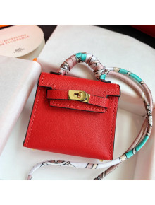 Hermes Kelly Twilly Bag Charm in Red Calfskin 2021