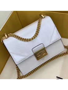 Fendi Kan U Small Vintage Calfskin Embossed Corners Flap Bag White 2019 