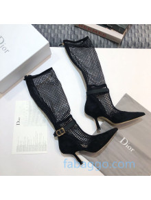 Dior Dior-I Heeled High Boots with CD Strap in Black Suede Mesh 2020