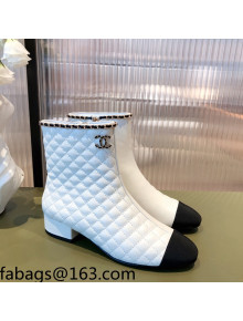 Chanel Chain Leather & Grosgrain Asymmetric Ankle Boots White 2021 03