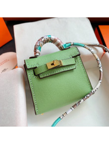 Hermes Kelly Twilly Bag Charm in Green Calfskin 2021