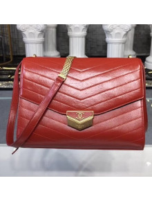 Chanel Chevron Calfskin & Gold Metal Large Flap Bag A57492 Red 2018