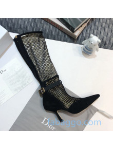 Dior Dior-I Heeled High Boots with CD Strap in Metallic Gold Mesh and Black Suede 2020