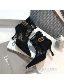 Dior Dior-I Heeled Short Boots with CD Strap in Black Suede Mesh 2020