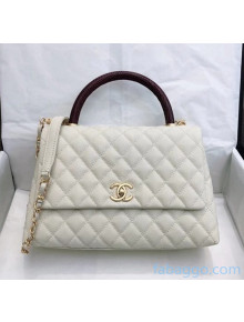 Chanel Medium Flap Bag with Lizard Top Handle in Grained Calfskin A92991 White/Burgundy 2020(Top Quality)