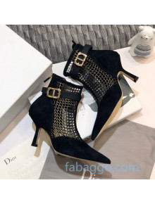 Dior Dior-I Heeled Short Boots with CD Strap in Metallic Gold Mesh and Black Suede 2020