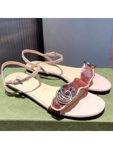 Gucci Sequin GG Strap Flat Sandals Pink/Silver 2021