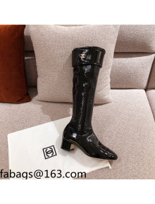 Chanel Patent Crumpled Leather High Boots Black 2021 112264