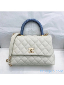 Chanel Small Flap Bag with Top Lizard Handle in Grained Calfskin A92990 White/Blue 2020(Top Quality)