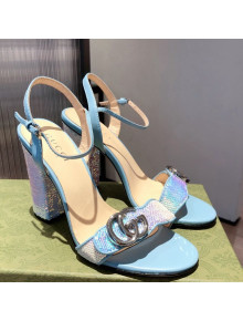 Gucci Sequin GG Strap High-heel Sandals Blue/Silver 2021