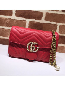 Gucci GG Marmont Leather Pearl Belt Bag 476809 Red 2021