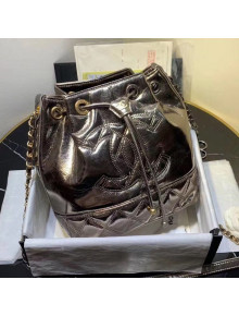 Chanel Shiny Aged Calfskin Drawstring Bucket Bag AS1877 Silver 2020
