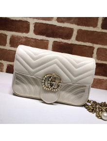 Gucci GG Marmont Leather Pearl Belt Bag 476809 White 2021