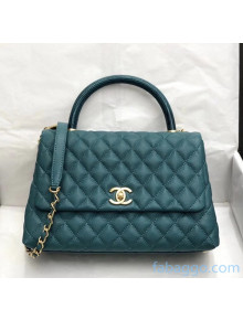 Chanel Medium Flap Bag with Lizard Top Handle in Grained Calfskin A92991 Green/Blue 2020(Top Quality)