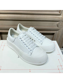Alexander Mcqueen Deck Silky Calfskin Lace Up Sneakers All White 2020 (For Women and Men)