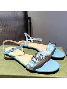 Gucci Sequin GG Strap Flat Sandals Blue/Silver 2021