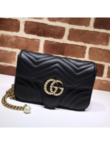 Gucci GG Marmont Leather Pearl Belt Bag 476809 Black 2021