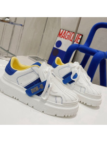 Dior DIOR-ID Sneakers in White Calfskin and Blue Terry Cotton 2021