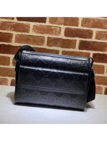 Gucci GG Embossed Leather Messenger Bag 658565 Black 2021