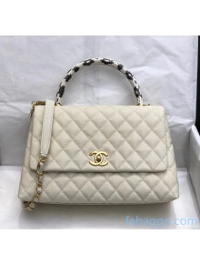 Chanel Medium Flap Bag with Snake Top Handle in Grained Calfskin A92991 White 2020(Top Quality)