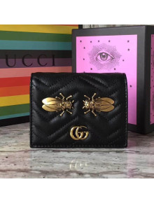 Gucci GG Marmont Cicadas Studs Leather Card Case 466492 Black 2017