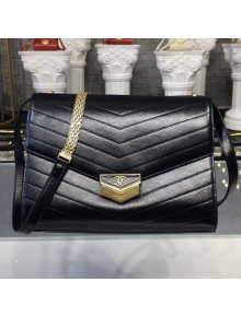 Chanel Chevron Calfskin & Gold Metal Large Flap Bag A57492 Black 2018