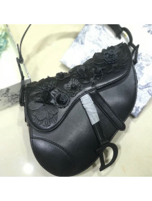 Dior Mini Saddle Bag in Black Embroidered Flowers Lambskin 2019