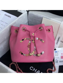 Chanel Logo Charm CC Lambskin Drawsring Bucket Bag AS1883 Pink 2020