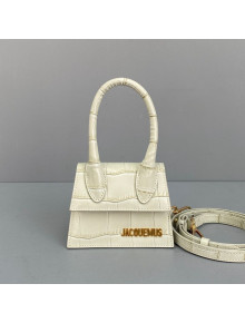 Jacquemus Le Chiquito Mini Top Handle Bag in Crocodile Leather White 2021