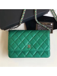 Chanel Quilting Pearl Caviar Calfskin WOC Wallet on Chain Bag Green 2018