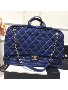 Chanel Quilted Denim Boarding Package Luggage Top Handle Bag Blue 2019