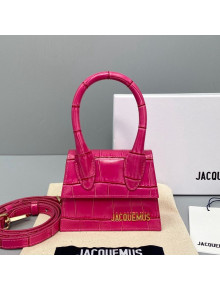Jacquemus Le Chiquito Mini Top Handle Bag in Crocodile Leather Fushcia Pink 2021