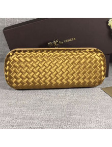 Bottega Veneta Large Silk Woven Knot Clutch with Snakeskin Trim Gold Yellow