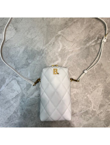 Balenciaga B. Quilted Lambskin Phone Holder Pouch Crossbody White 2020