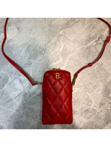 Balenciaga B. Quilted Lambskin Phone Holder Pouch Crossbody Red 2020
