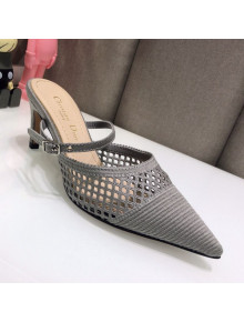 Dior D-Choc Heel Mules in Grey Mesh Embroidery 2021