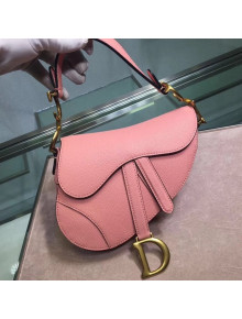Dior Mini Saddle Bag in Grained Calfskin Leather Pink 2019