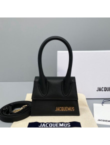 Jacquemus Le Chiquito Mini Top Handle Bag in Palm-Grained Leather Black 2021