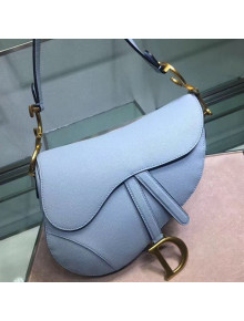 Dior Medium Saddle Bag in Grained Calfskin Leather Light Blue 2019