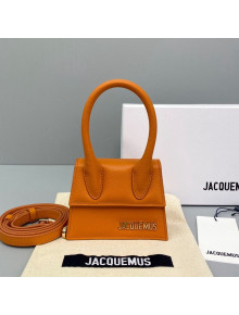 Jacquemus Le Chiquito Mini Top Handle Bag in Palm-Grained Leather Orange 2021