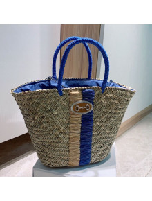 Gucci Raffia Straw Bucket Basket Bag Blue 2021
